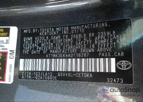 2010 Toyota Camry Le/Xle/Se из США, поврежденный, VIN 4T1BK3EK4AU116287